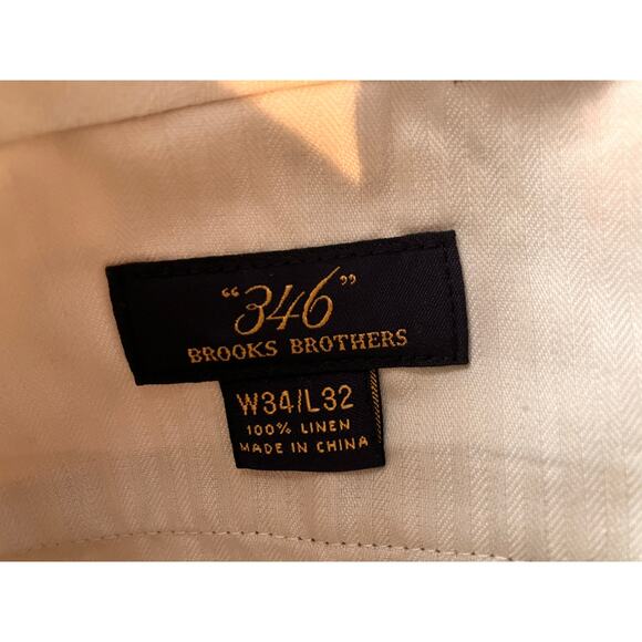 Brooks Brothers 346 Linen Pants Men’s 34x32 Tan Herringbone Dress Trousers - Picture 4 of 8